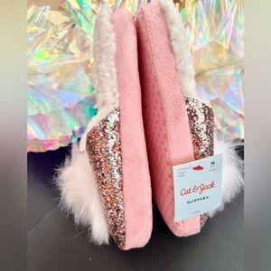 Cat and Jack Pink Glitter Pom Slippers